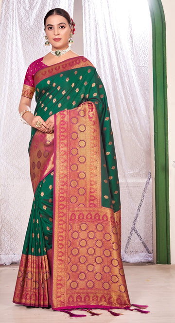 Sangam Green Banarasi Silk Saree