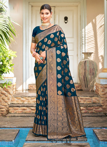 Prussian Blue Silk Saree