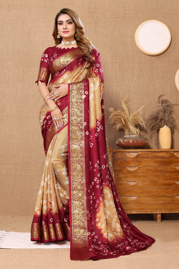 Beige & Maroon Viscose Art Silk Saree