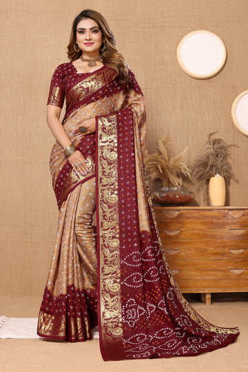 Beige Viscose Art Silk Saree