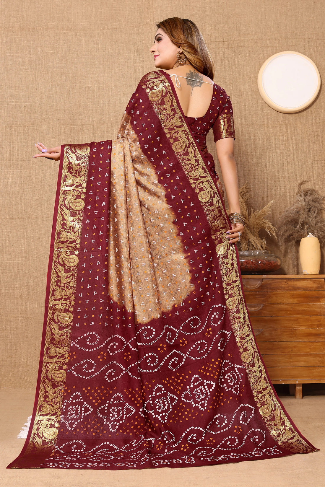 Beige Viscose Art Silk Saree