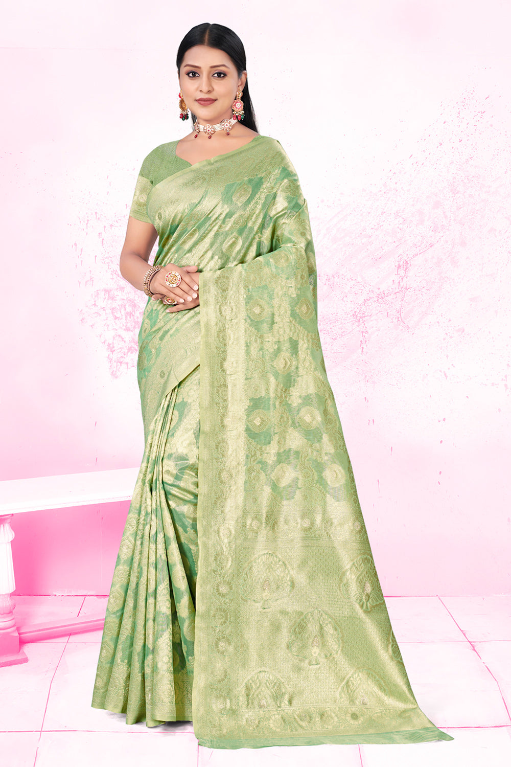 Sangam Mint Green Cotton Saree