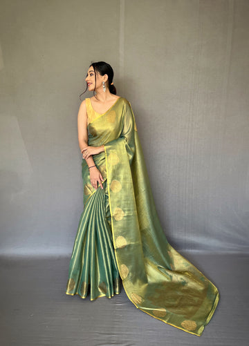 Dark Green Tissue Silk Saree