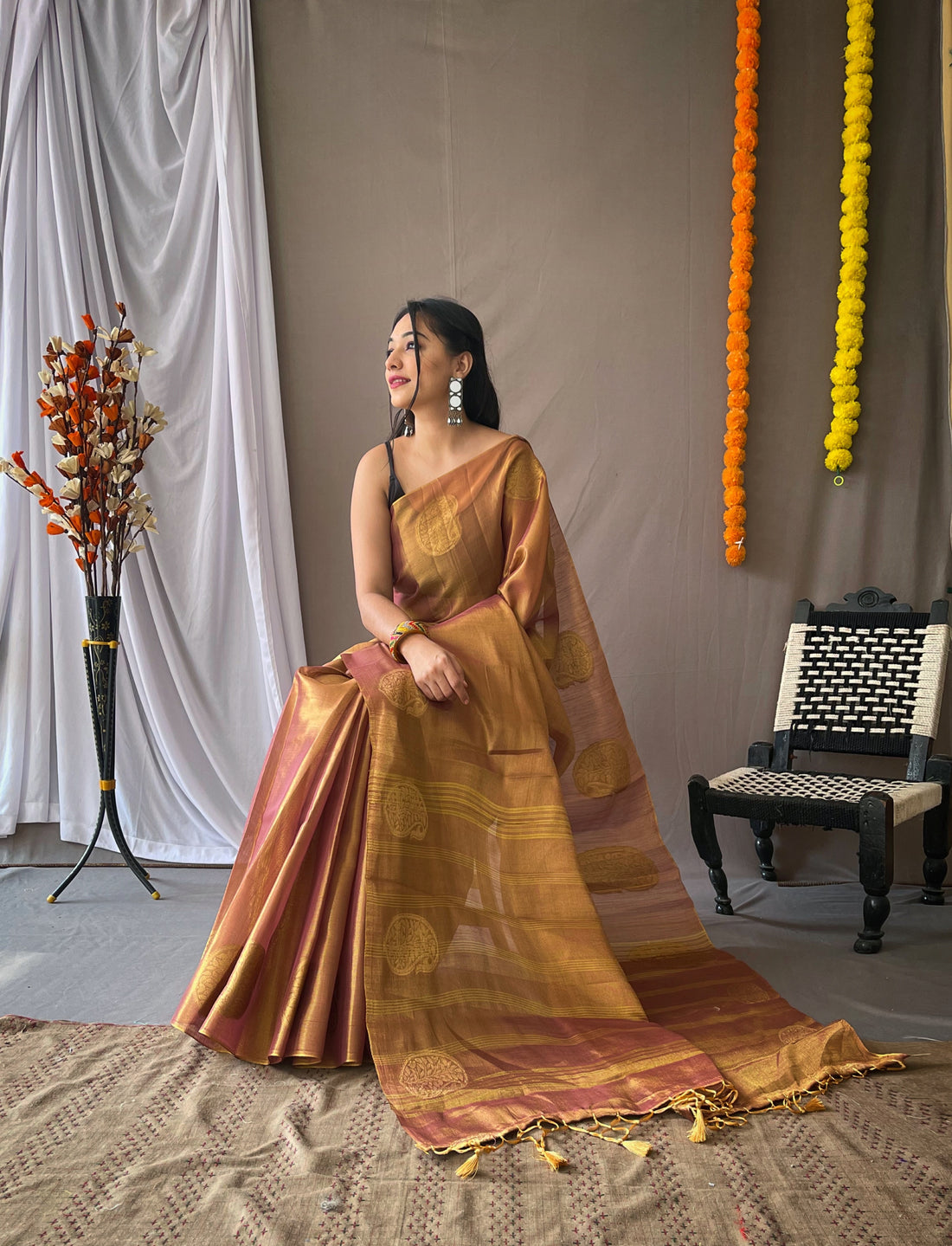 Dusty Pink Tissue Silk Saree