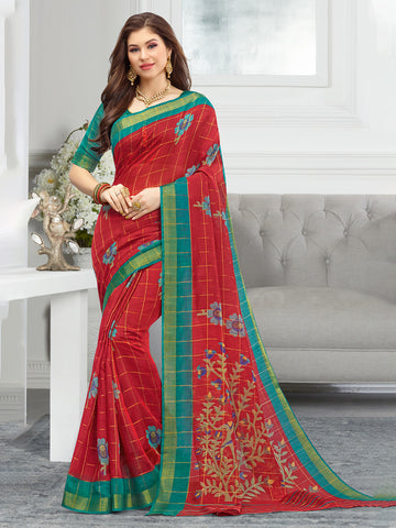 Sangam Red Cotton Saree