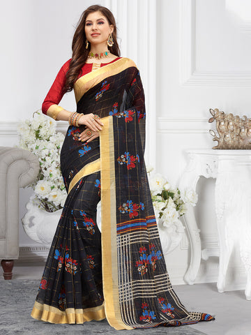 Sangam Black Cotton Saree