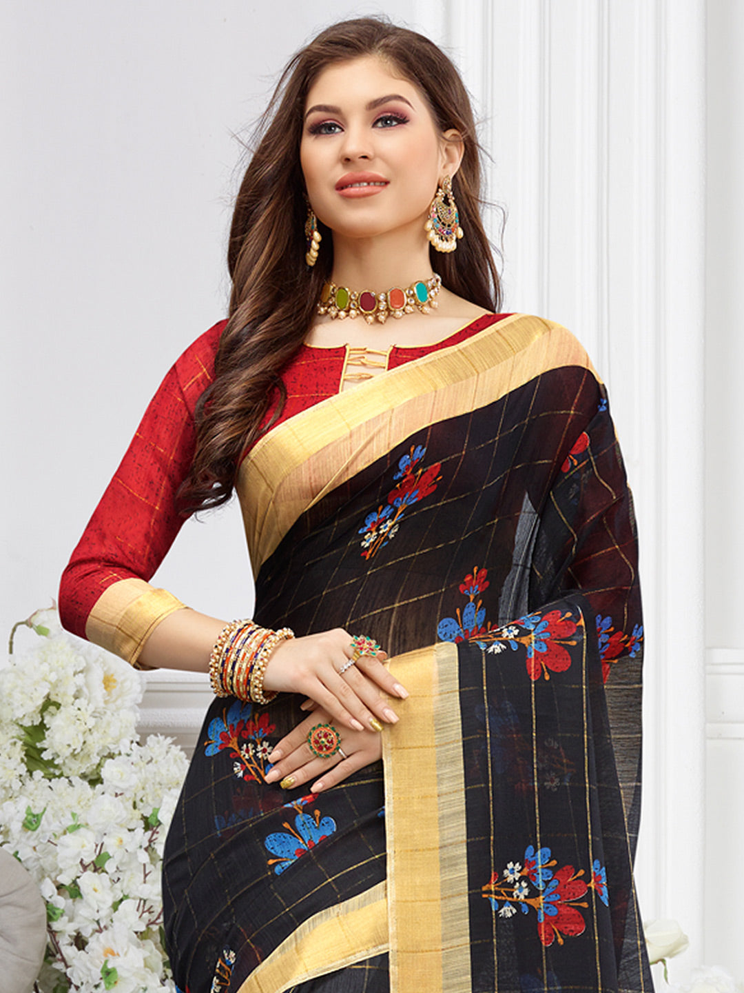 Sangam Black Cotton Saree