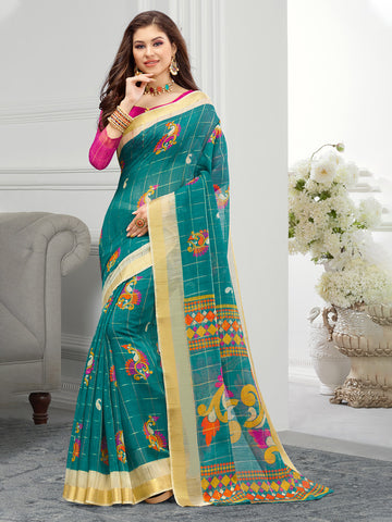 Blue Cotton Saree