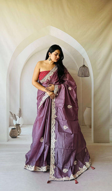 Purple Heavy Silk Saree With Gota Patti Work