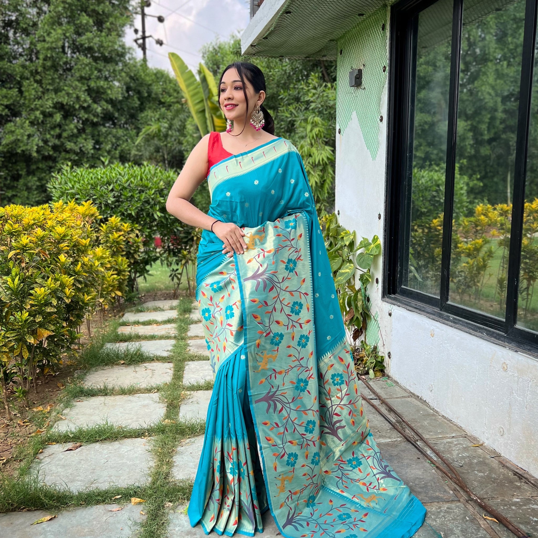 Sky Blue Paithani Silk Saree