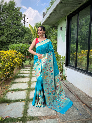 Sky Blue Paithani Silk Saree