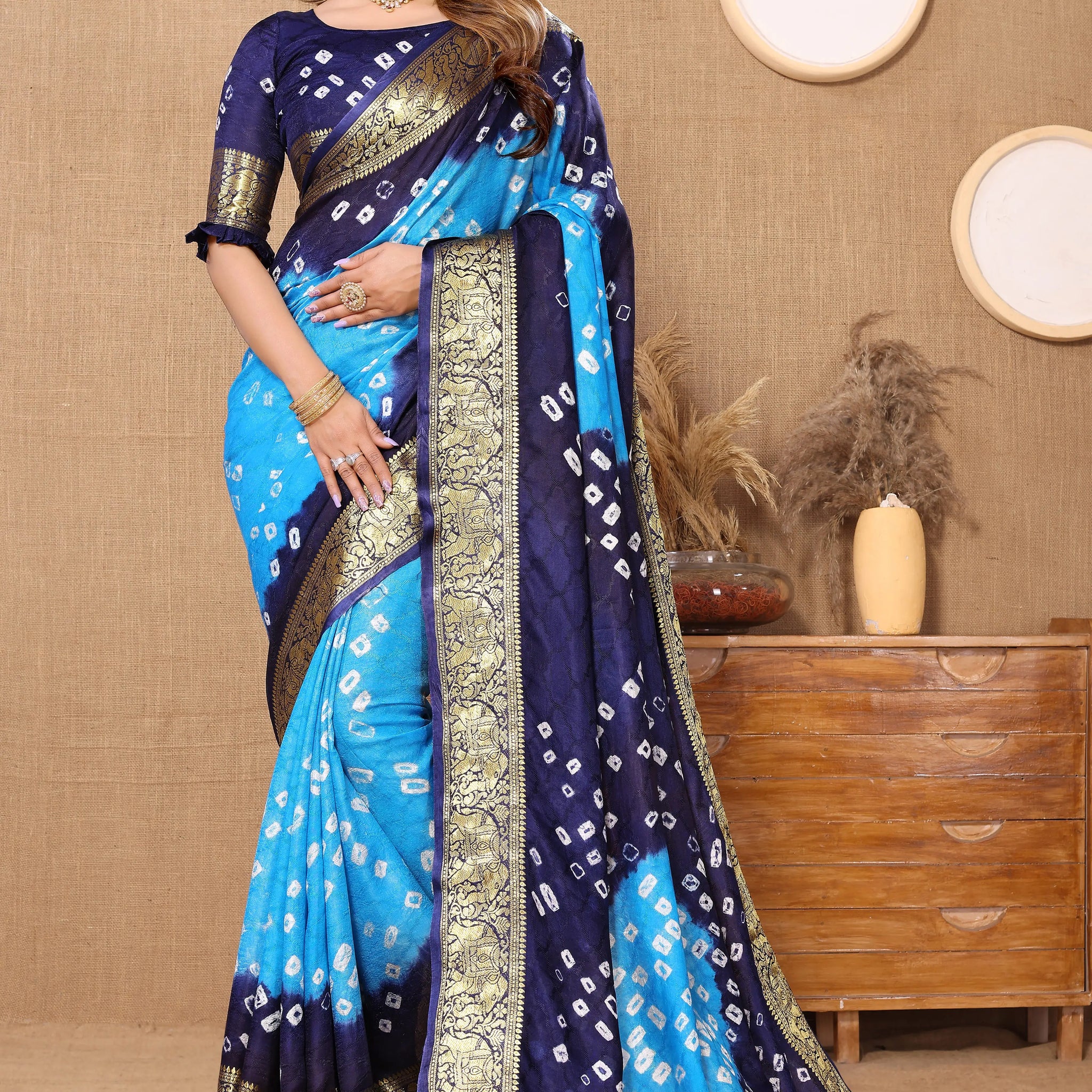 Blue Viscose Art Silk Saree