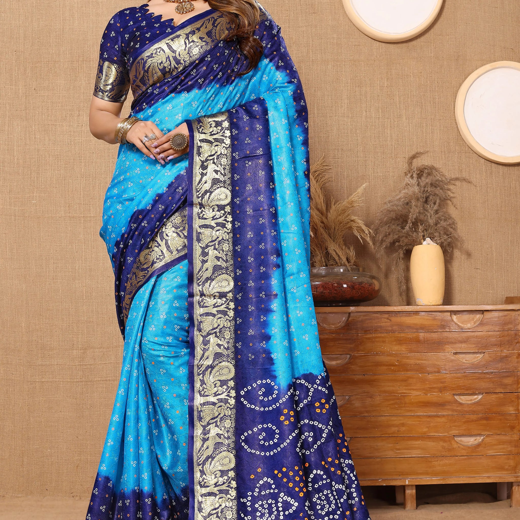 Sky Blue Viscose Art Silk Saree