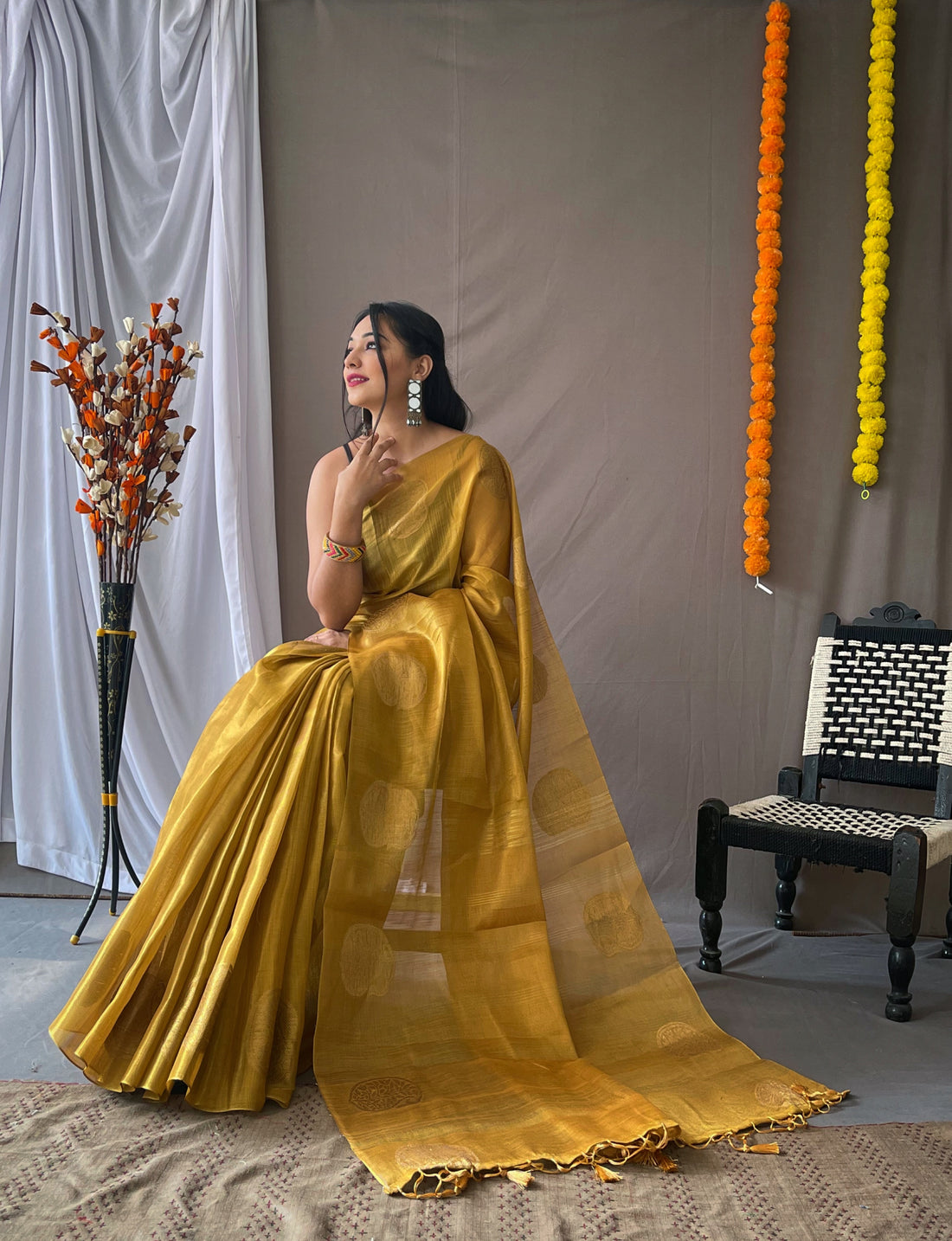 Light Yellow Tissue Silk Saree