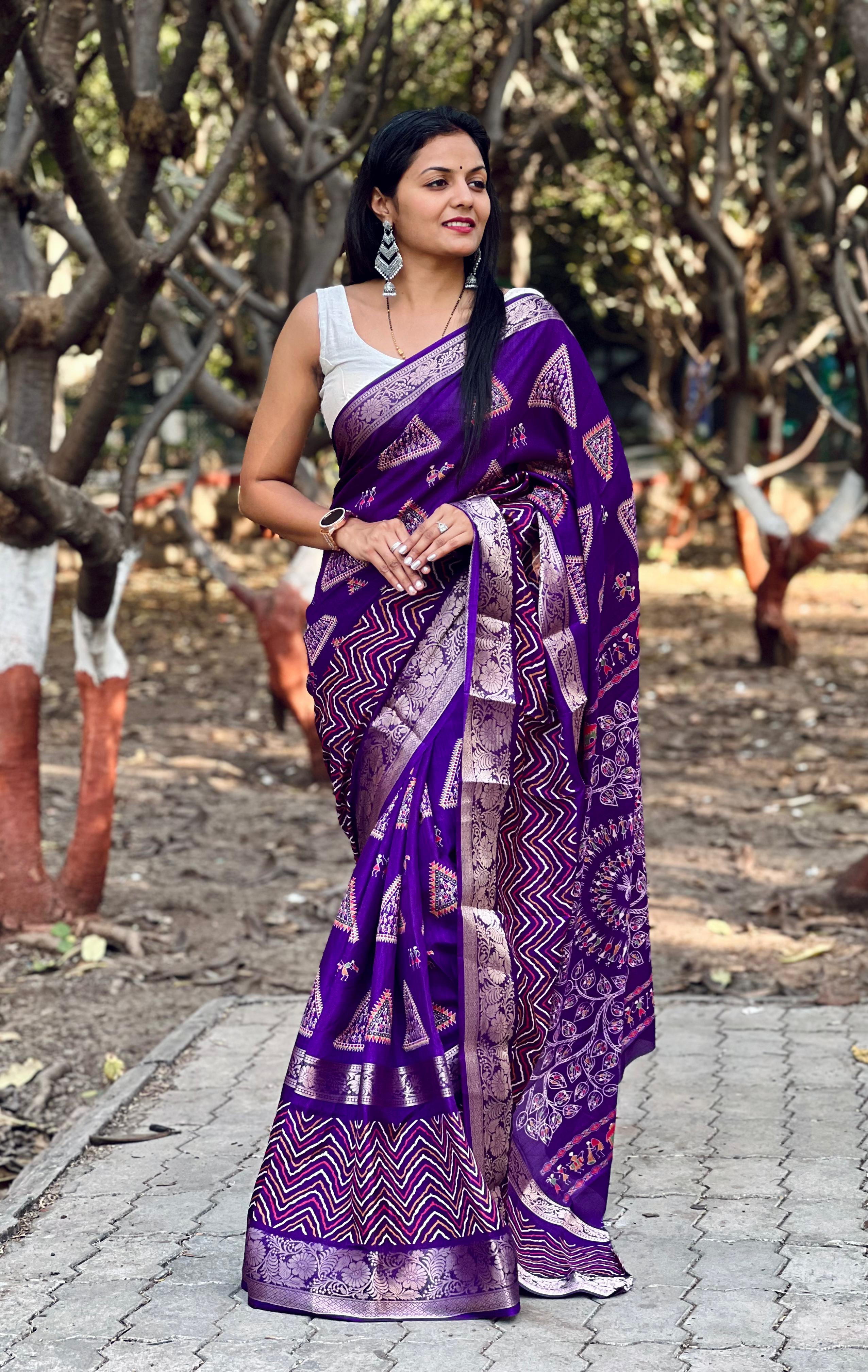 Grape Purple Banarasi Saree - Urban Womania