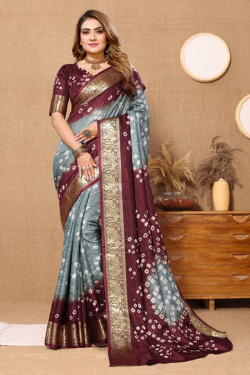 Gray & Maroon Viscose Art Silk Saree