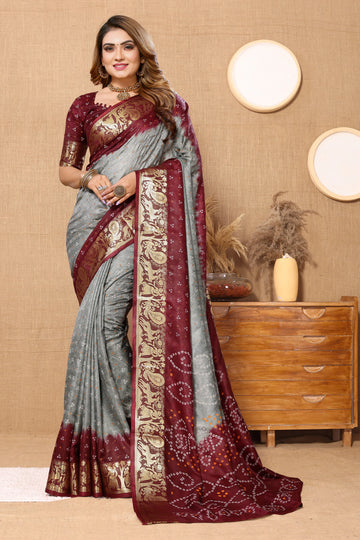 Gray Viscose Art Silk Saree