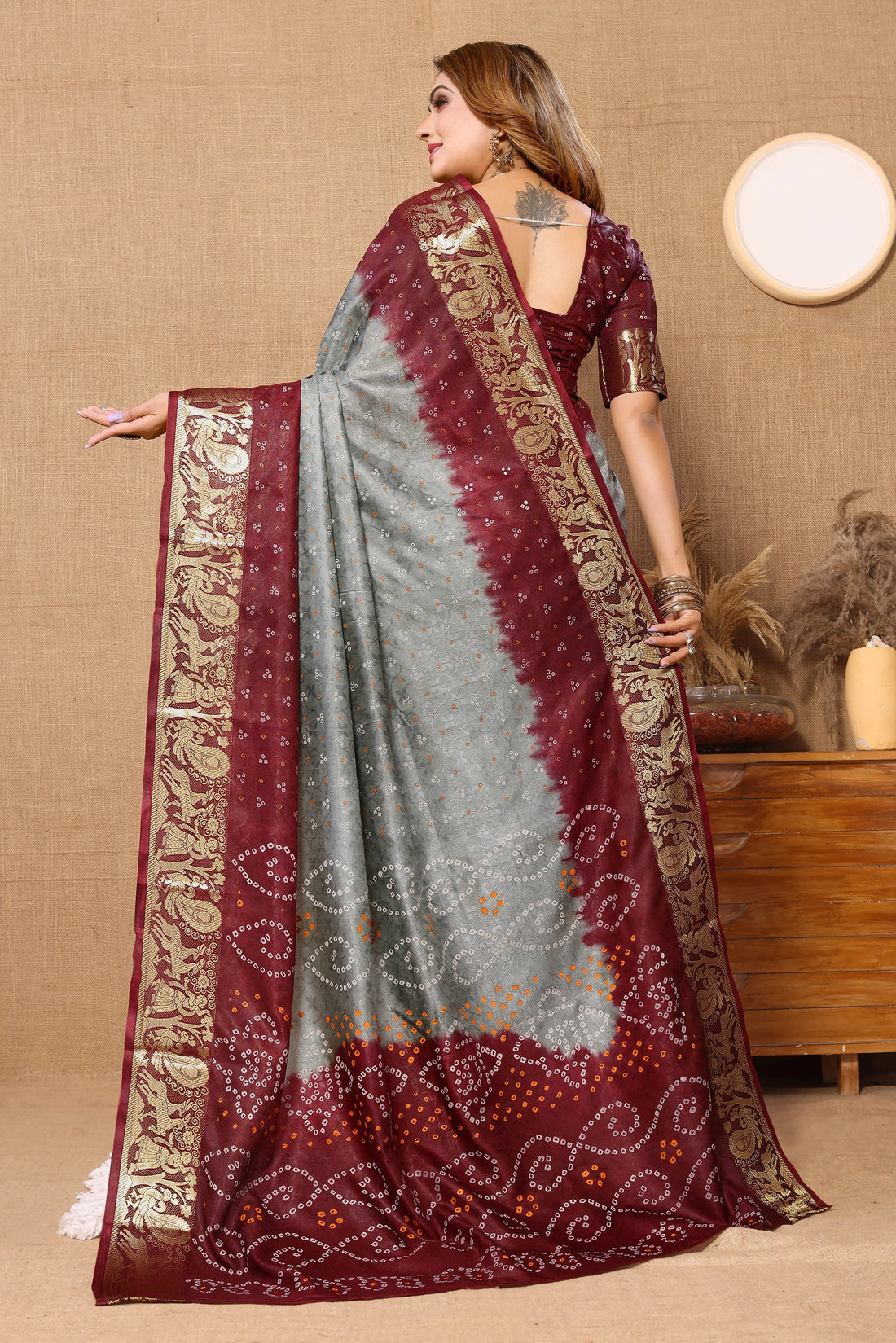 Gray Viscose Art Silk Saree