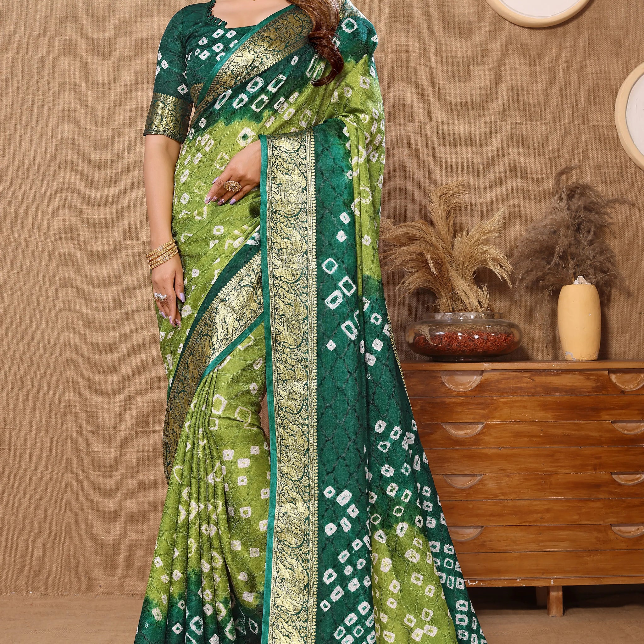 Green Viscose Art Silk Saree