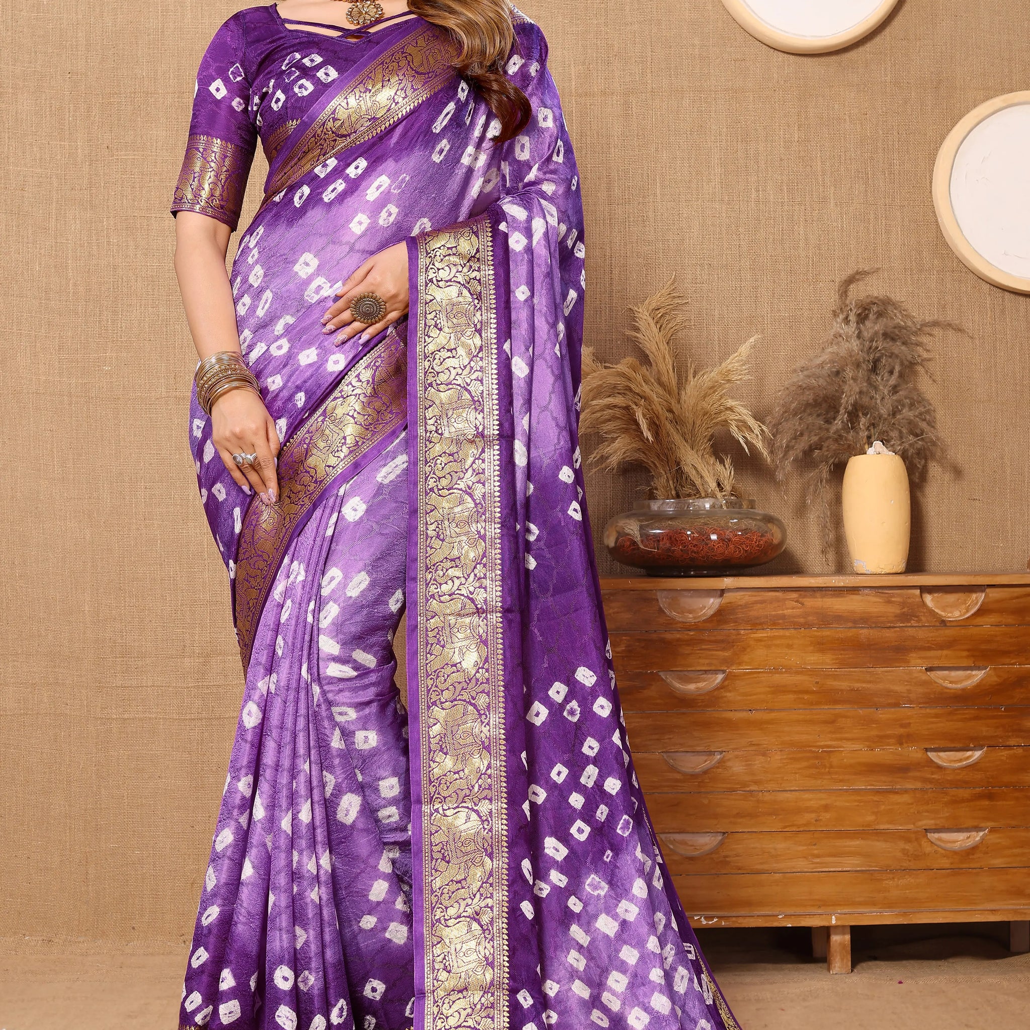 Purple Viscose Art Silk Saree