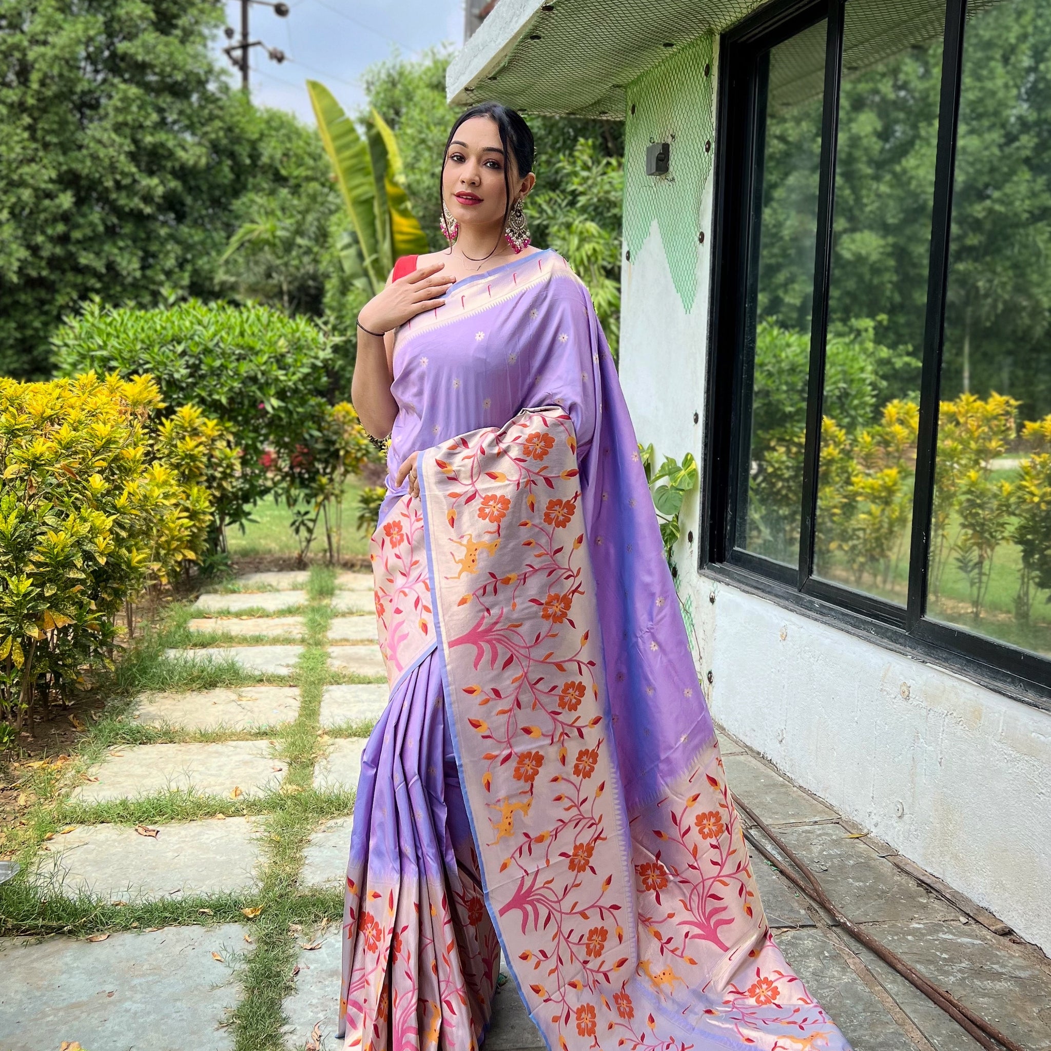 Lavender Paithani Silk Saree