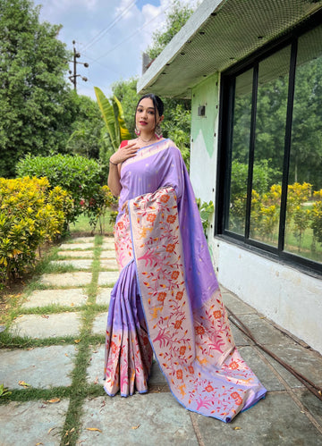 Lavender Paithani Silk Saree