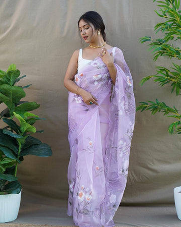 Lavender Violet Organza Silk Saree