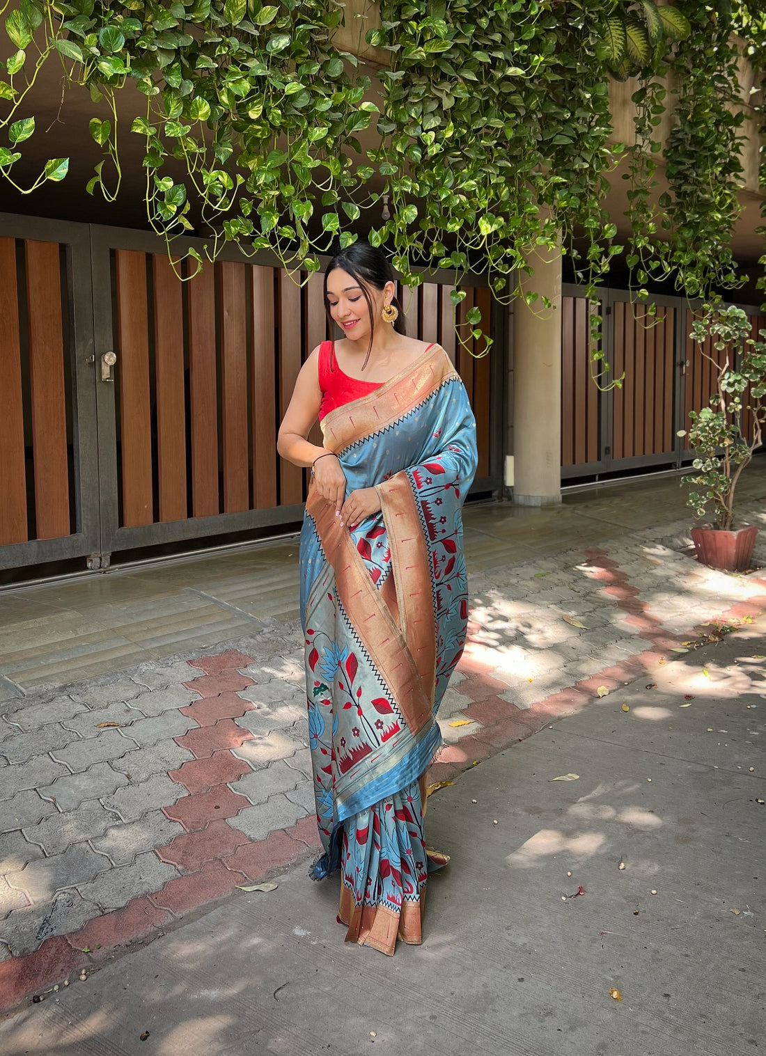 Light Denim Blue Banarasi Silk Saree