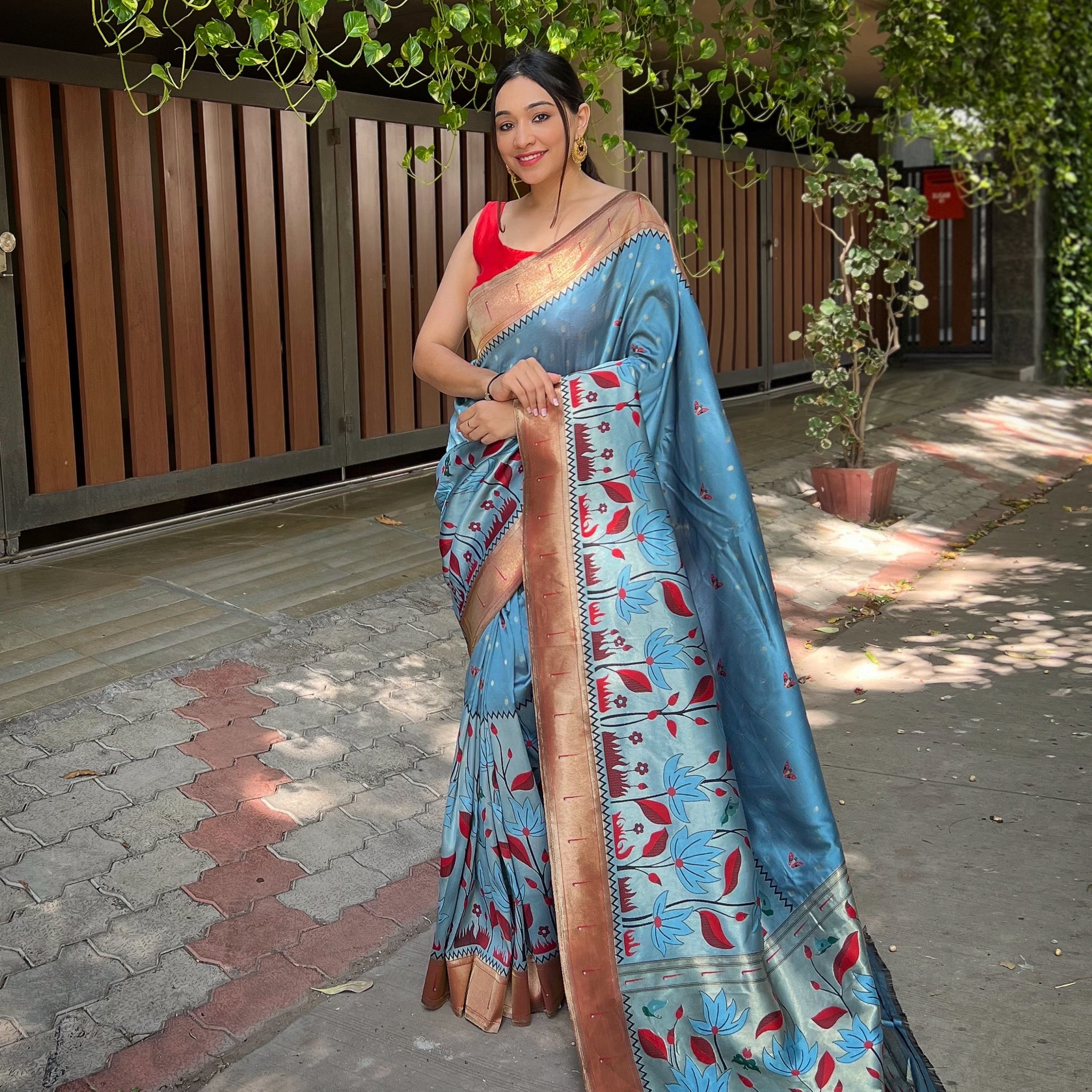 Light Denim Blue Banarasi Silk Saree