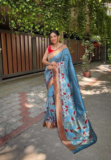 Light Denim Blue Banarasi Silk Saree