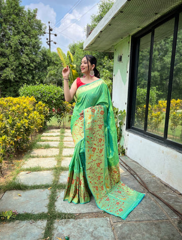 Lime Green Paithani Silk Saree