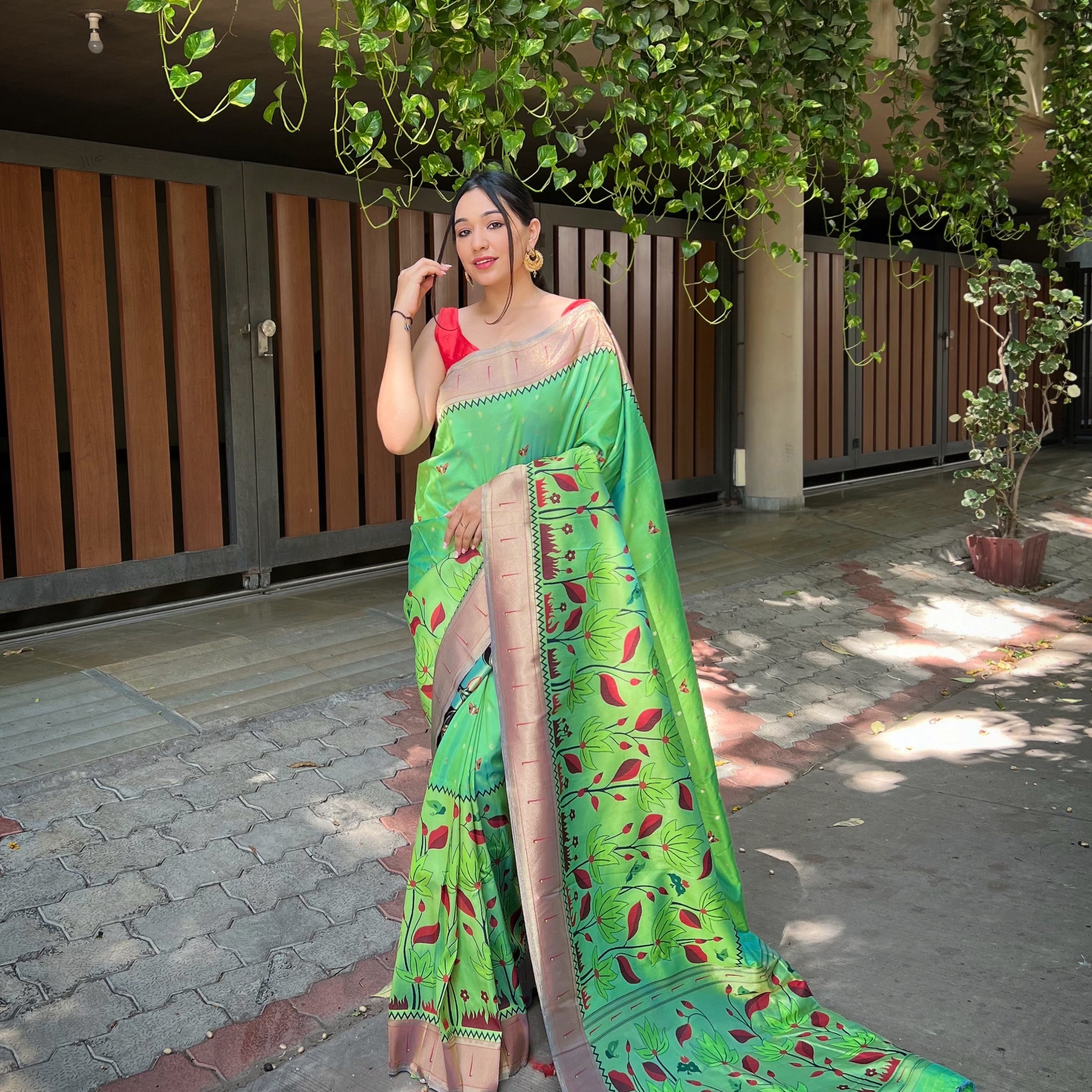 Lime Green Banarasi Silk Saree