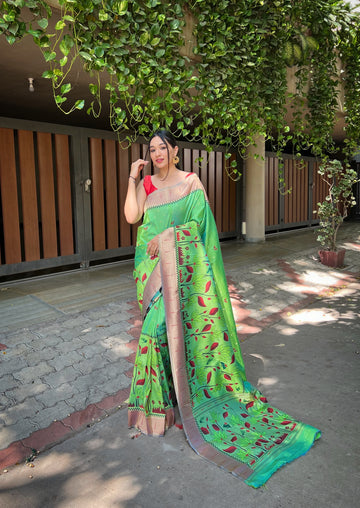 Lime Green Banarasi Silk Saree