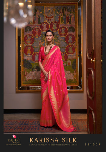 Raj Laxmi  Magenta Pink Handloom Weaving Saree