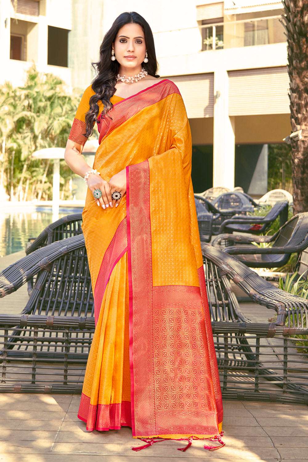 Sangam Yellow Banarasi Silk Saree