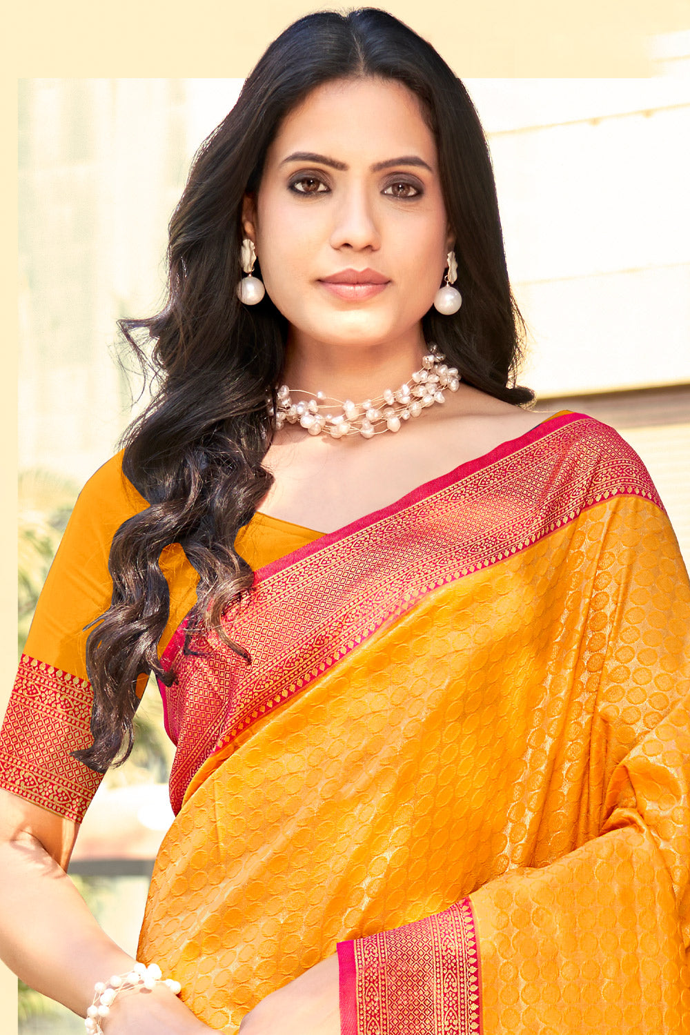 Sangam Yellow Banarasi Silk Saree