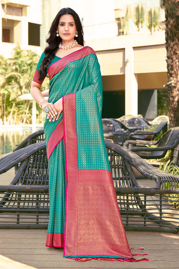 Sangam Sea Green Banarasi Silk Saree