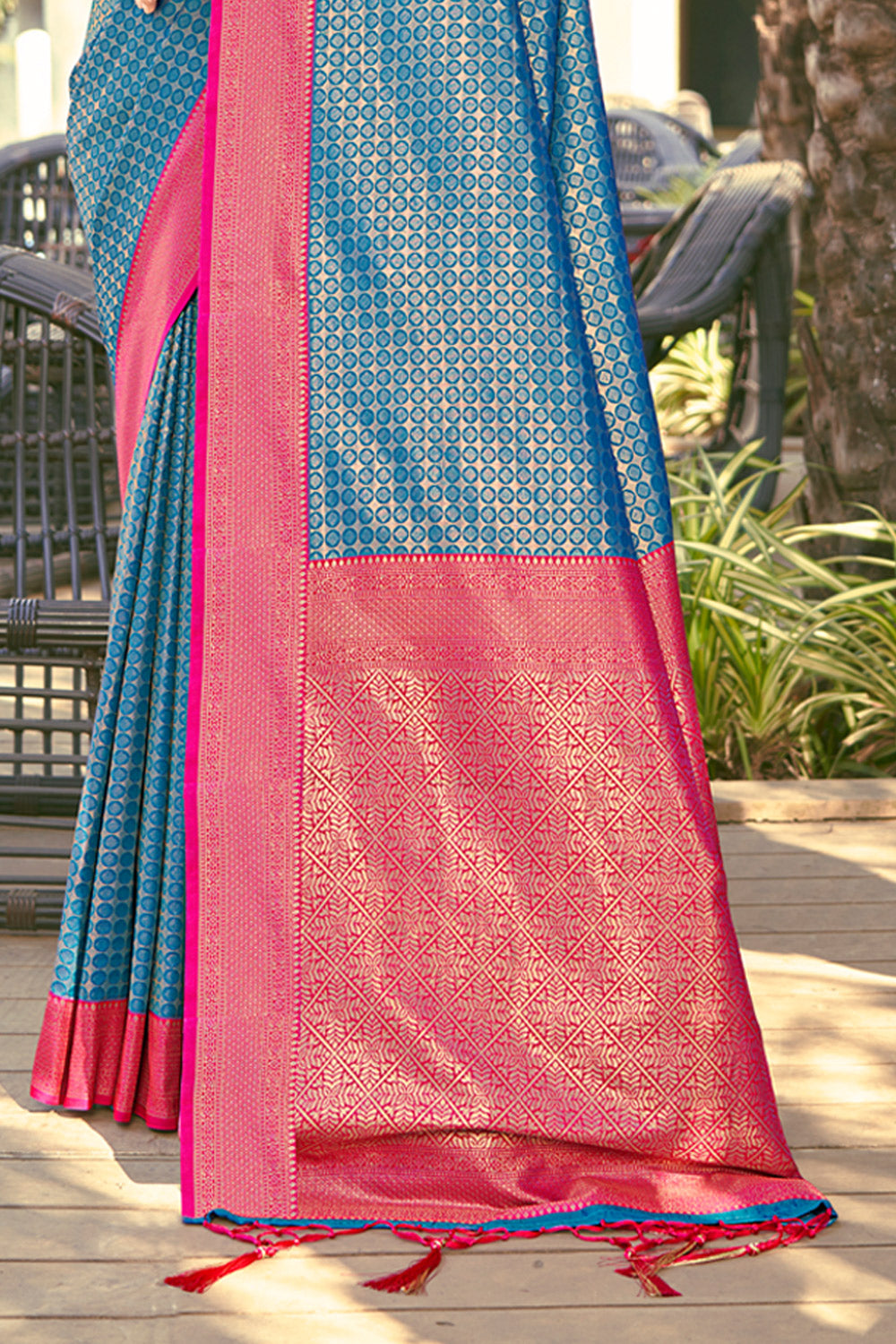 Olympic Blue Banarasi Silk Saree