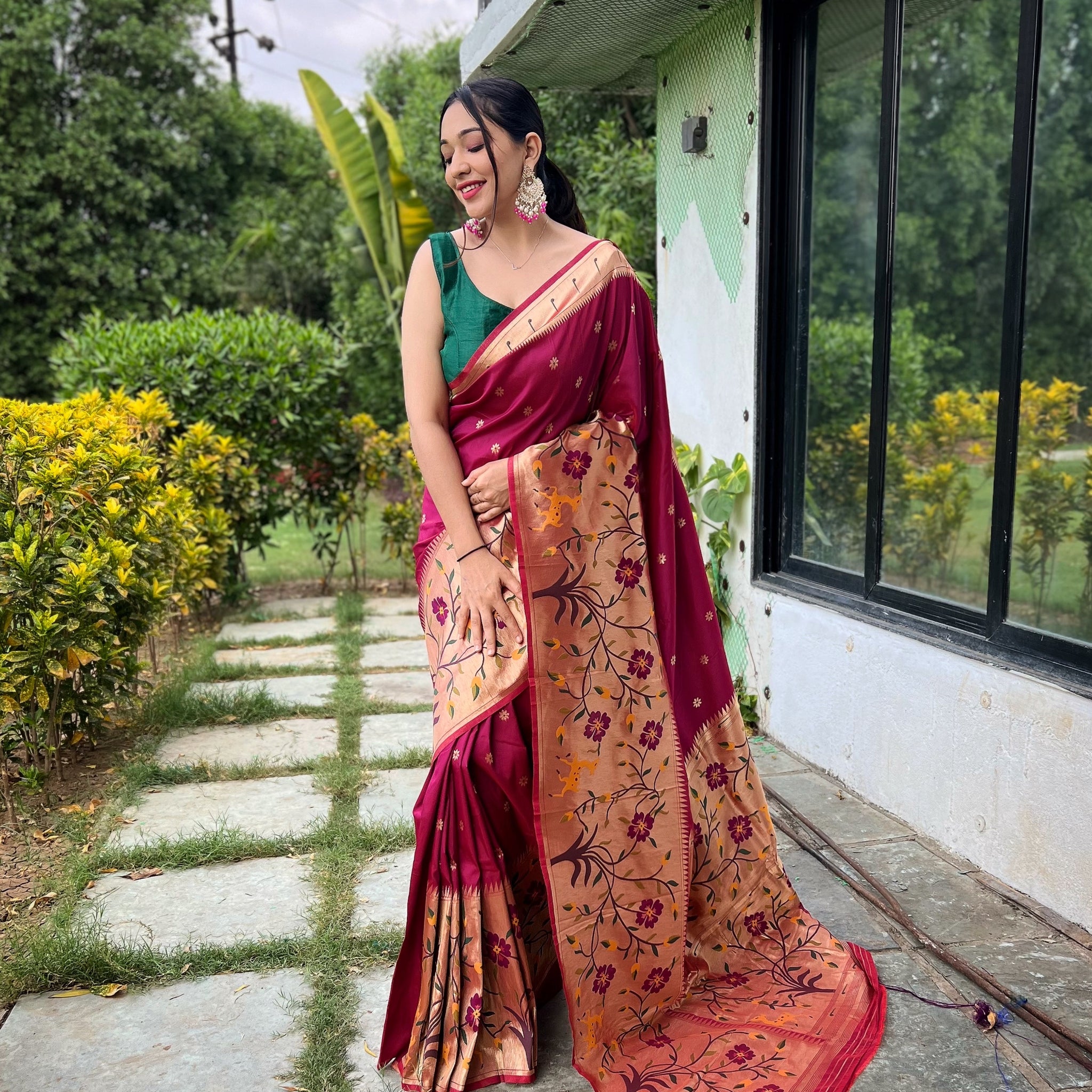 Maroon Paithani Silk Saree