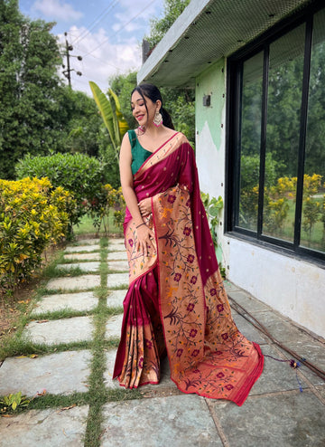 Maroon Paithani Silk Saree