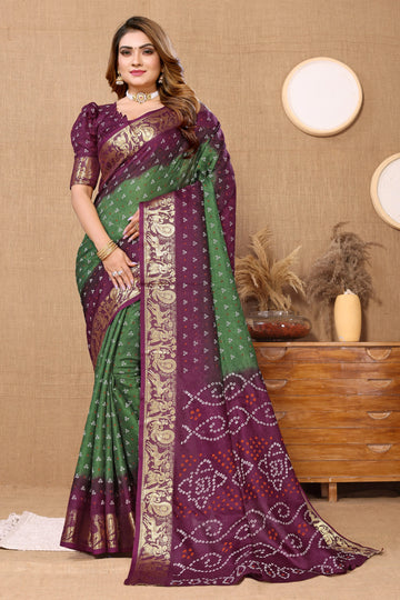 Green & Wine Viscose Art Silk Saree