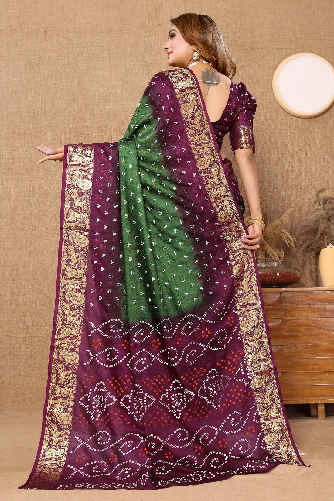 Green & Wine Viscose Art Silk Saree