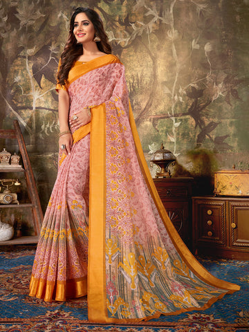 Sangam Peach Cotton Saree