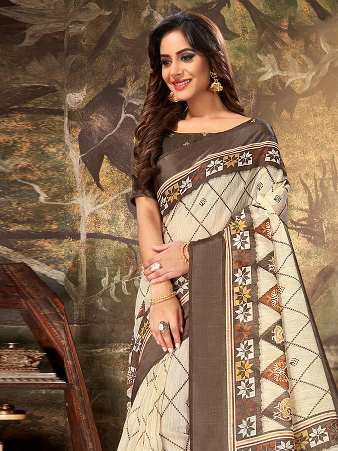 Sangam Cream Cotton Saree