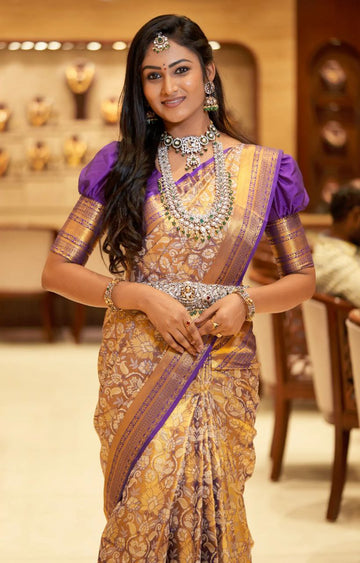 Golden Kanjivaram Silk Saree