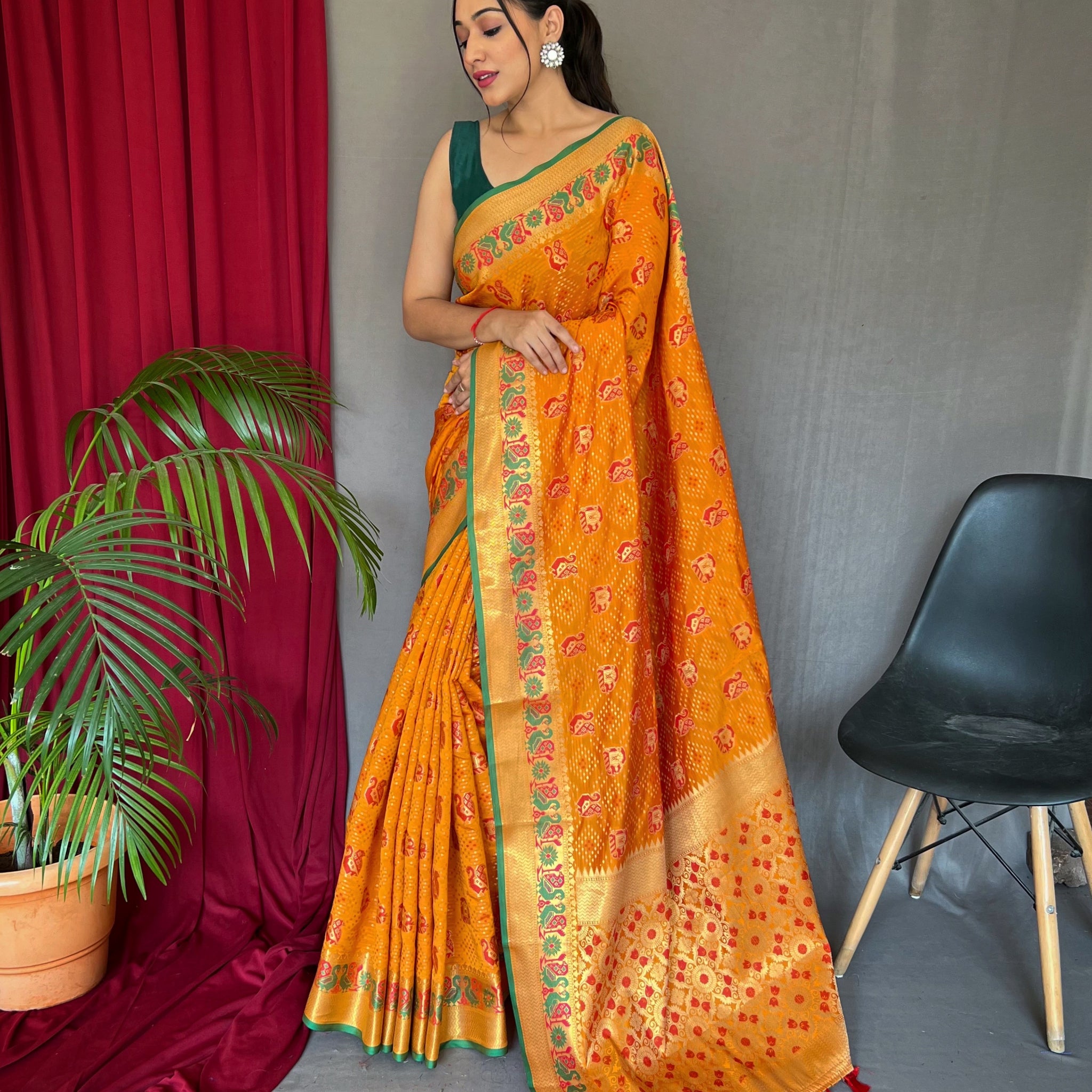 Mustard Yellow Patola Silk Saree