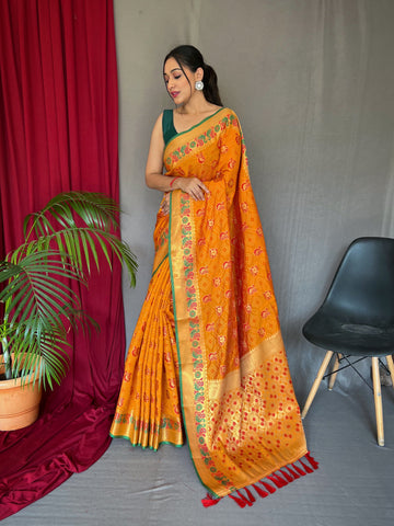 Mustard Yellow Patola Silk Saree