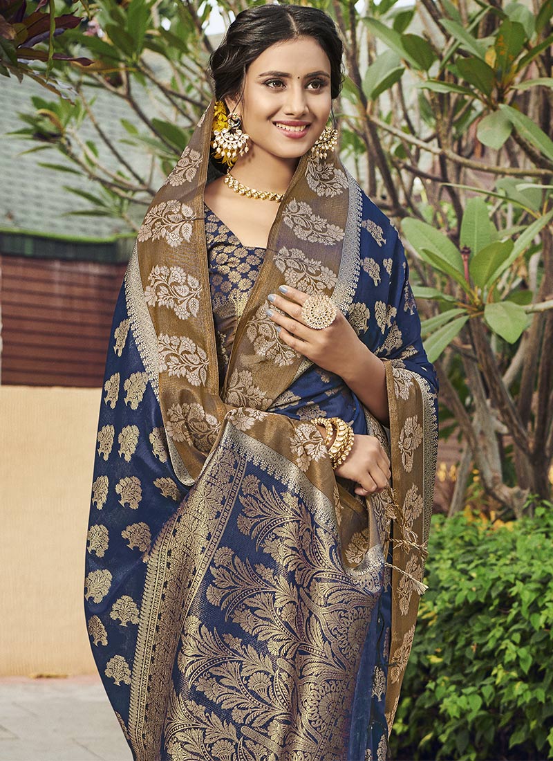 Blue Chanderi Cotton Saree