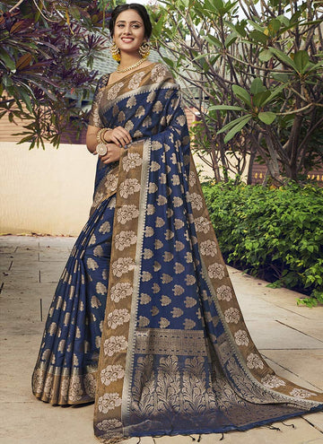 Blue Chanderi Cotton Saree