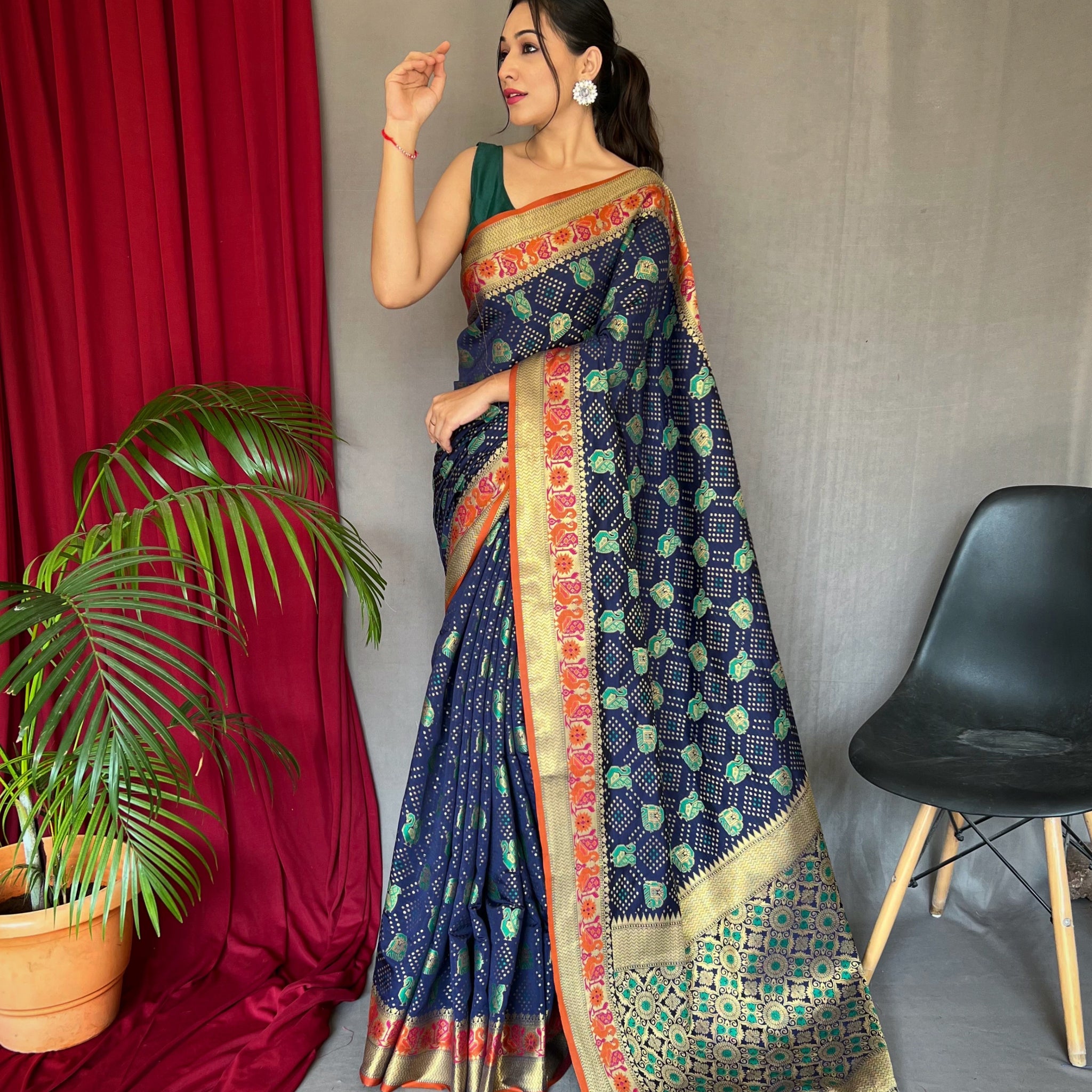 Navy Blue Patola Silk Saree